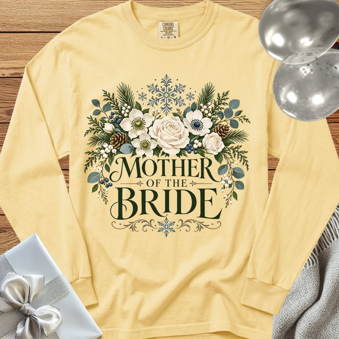 Mother of the Bride - Premium Winter Bouquet Wedding Long Sleeve T-Shirt - Butter