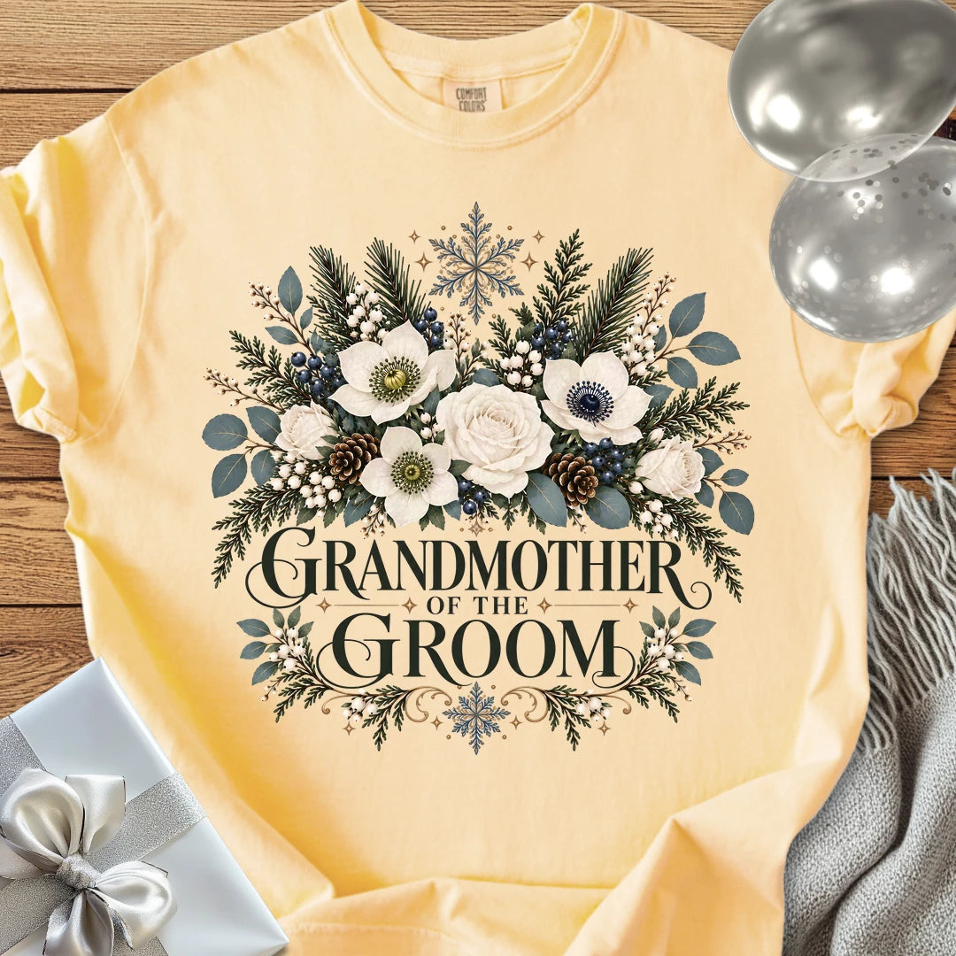 Grandmother of the Groom - Premium Winter Bouquet Wedding T-Shirt - Butter