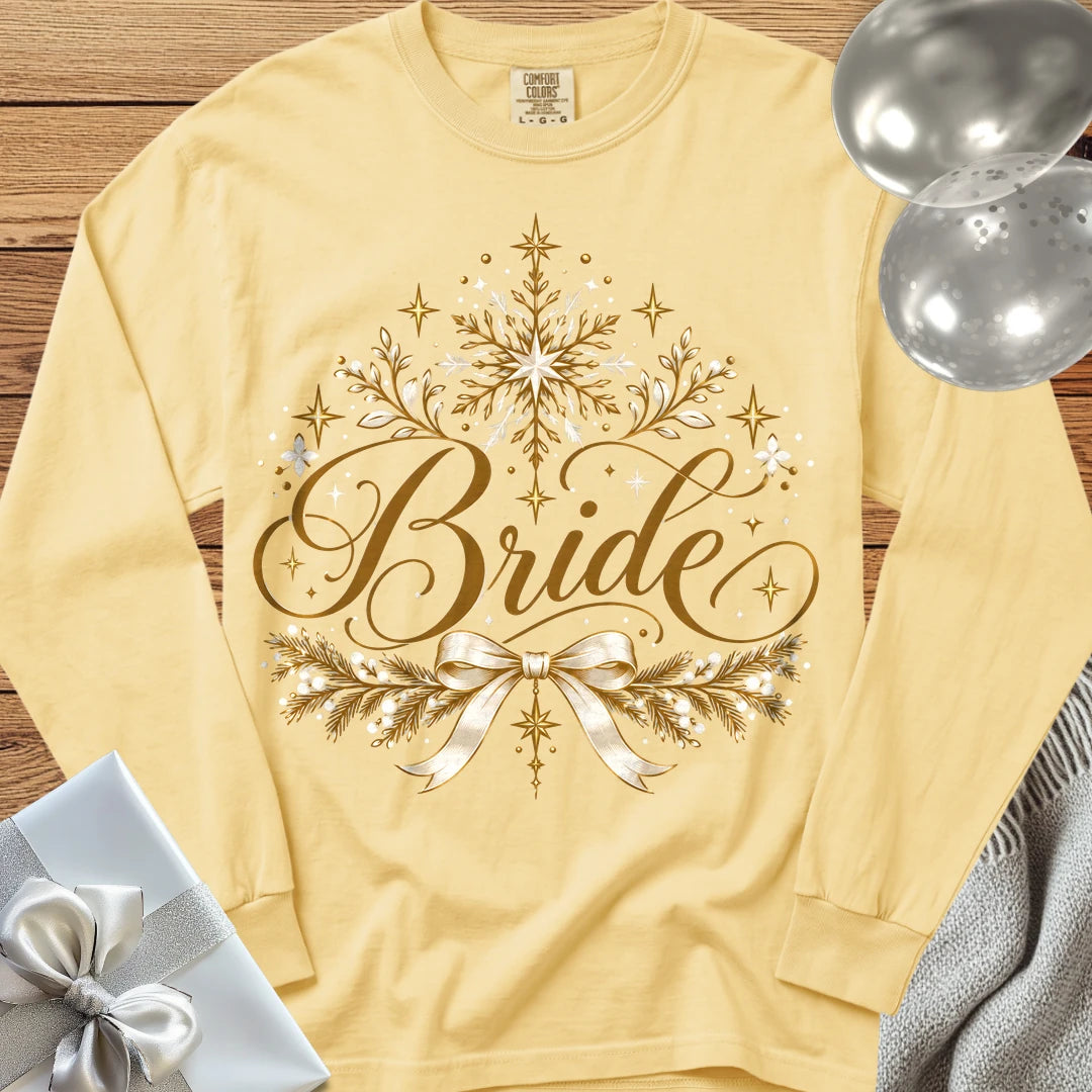 Bride - Premium Winter Sparkle Wedding Long Sleeve T-Shirt - Butter