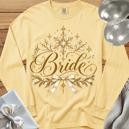 Bride - Premium Winter Sparkle Wedding Long Sleeve T-Shirt - Butter