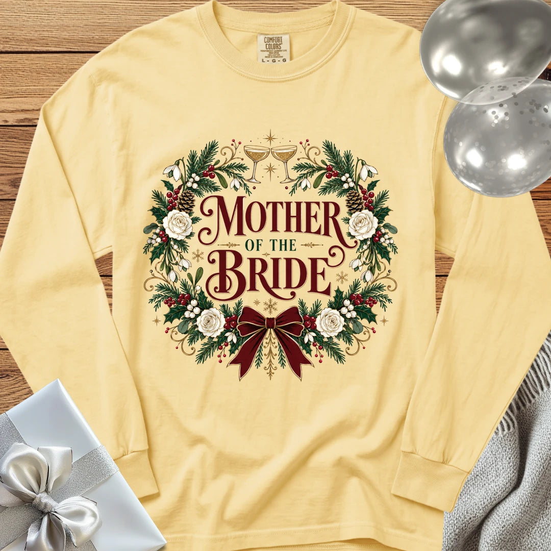 Mother of the Bride - Premium Winter Crest Wedding Long Sleeve T-Shirt - Butter