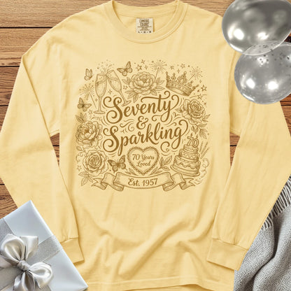 Seventy & Sparkling, Est. 1957 - Premium 70th Birthday Long Sleeve T-Shirt - Butter