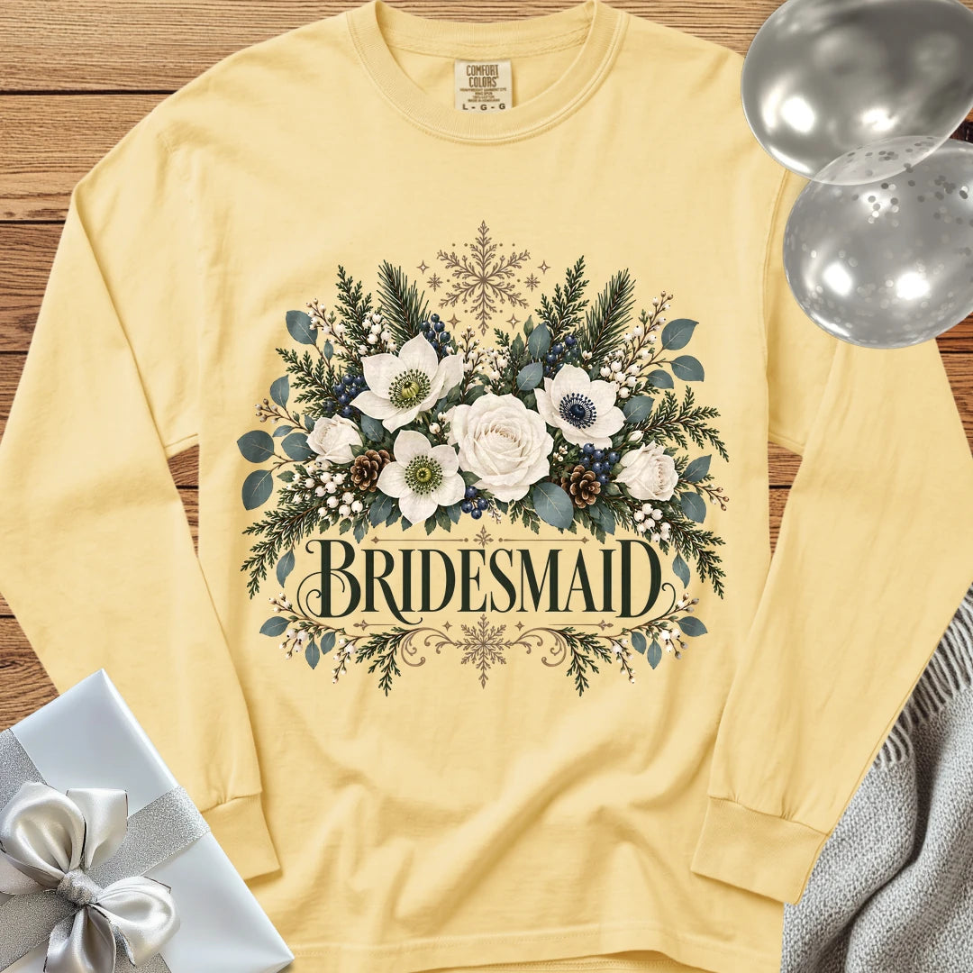 Bridesmaid - Premium Winter Bouquet Wedding Long Sleeve T-Shirt - Butter