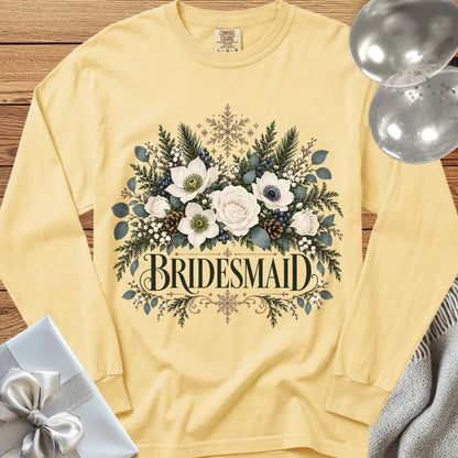 Bridesmaid - Premium Winter Bouquet Wedding Long Sleeve T-Shirt - Butter