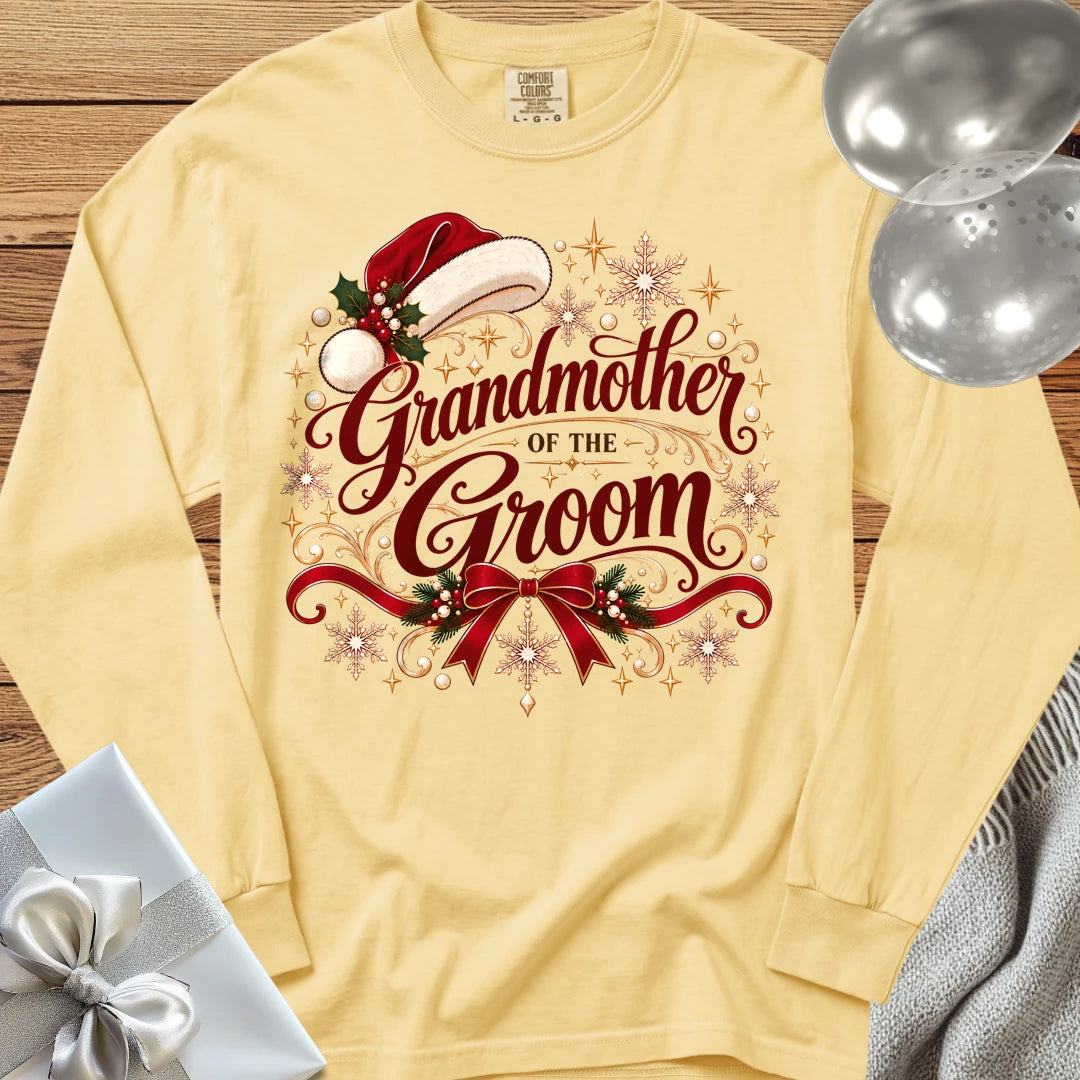 Grandmother of the Groom - Premium Christmas Long Sleeve Wedding T-Shirt - Butter