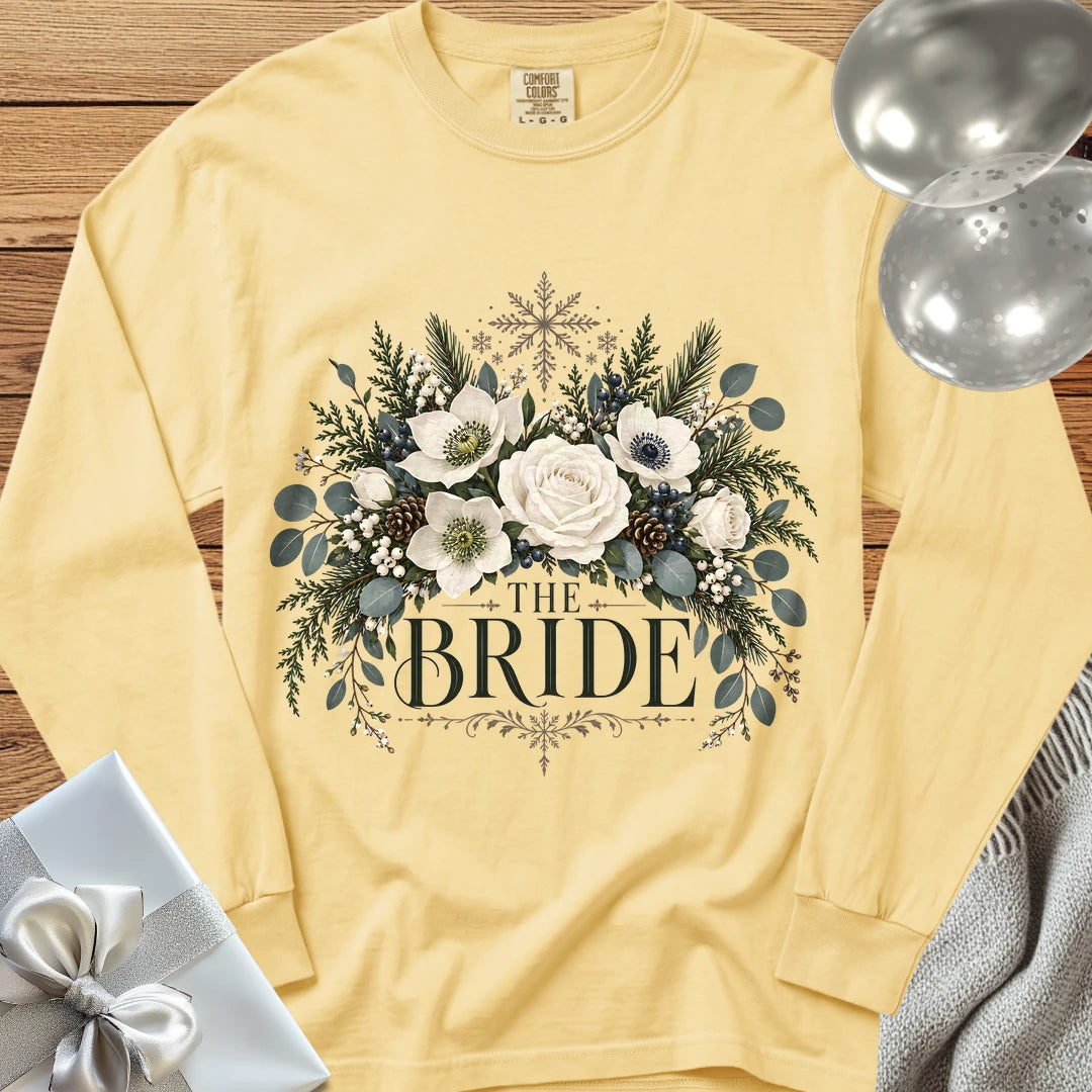 Bride - Premium Winter Bouquet Wedding Long Sleeve T-Shirt - Butter