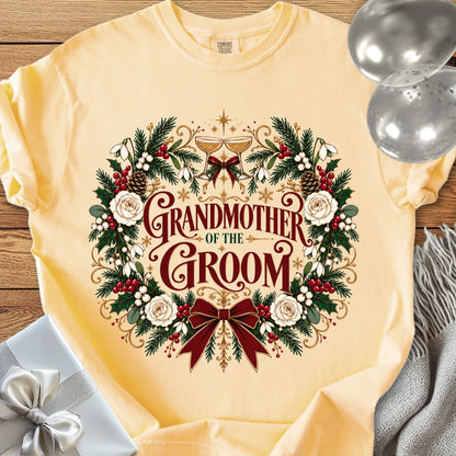 Grandmother of the Groom - Premium Winter Crest Wedding T-Shirt - Butter