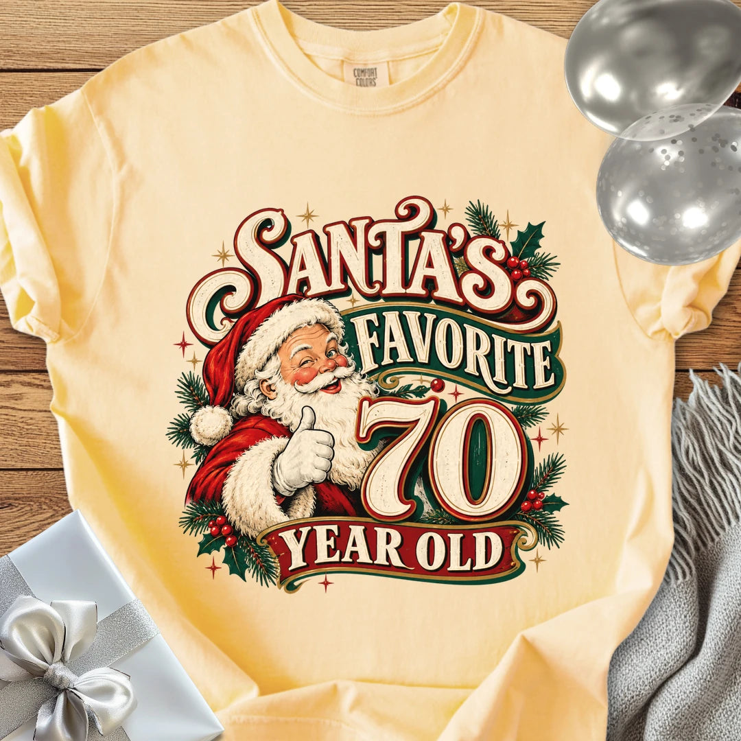 Santa’s Favorite 70 Year Old - Premium Christmas 70th Birthday T-Shirt - Butter