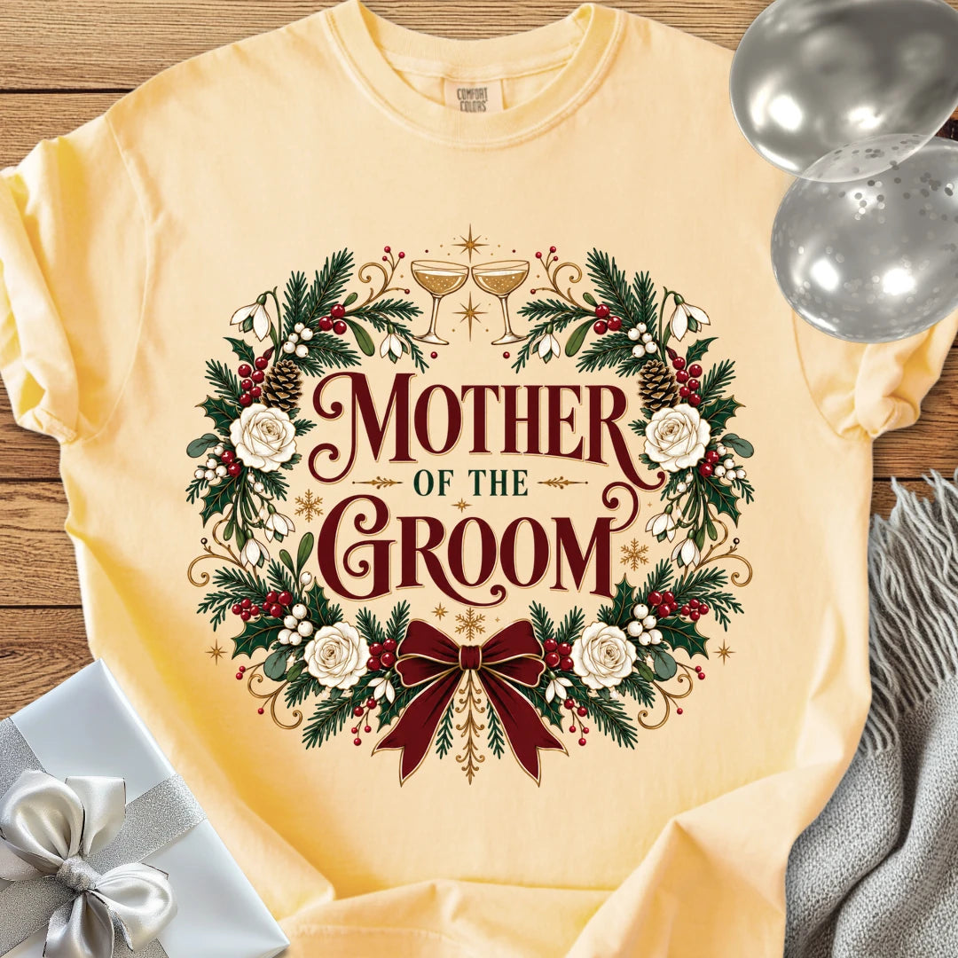 Mother of the Groom - Premium Winter Crest Wedding T-Shirt - Butter