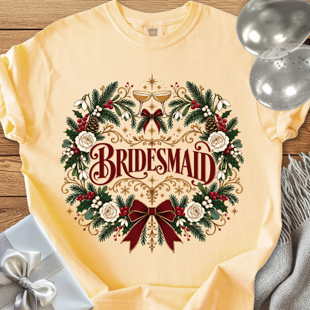 Bridesmaid - Premium Winter Crest Wedding T-Shirt - Butter