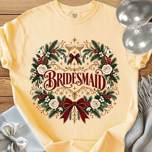 Bridesmaid - Premium Winter Crest Wedding T-Shirt - Butter