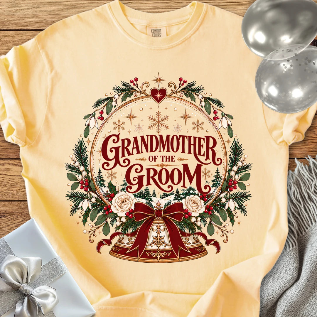Grandmother of the Groom - Premium Snowglobe Wedding T-Shirt - Butter