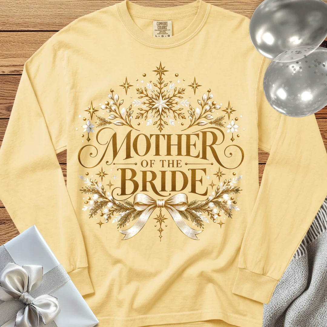 Mother of the Bride - Premium Winter Sparkle Wedding Long Sleeve T-Shirt - Butter