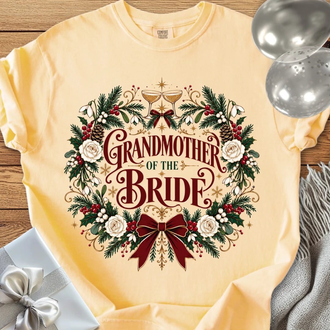 Grandmother of the Bride - Premium Winter Crest Wedding T-Shirt - Butter