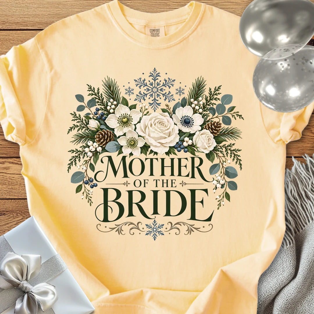 Mother of the Bride - Premium Winter Bouquet Wedding T-Shirt - Butter