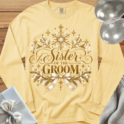 Sister of the Groom - Premium Winter Sparkle Wedding Long Sleeve T-Shirt - Butter