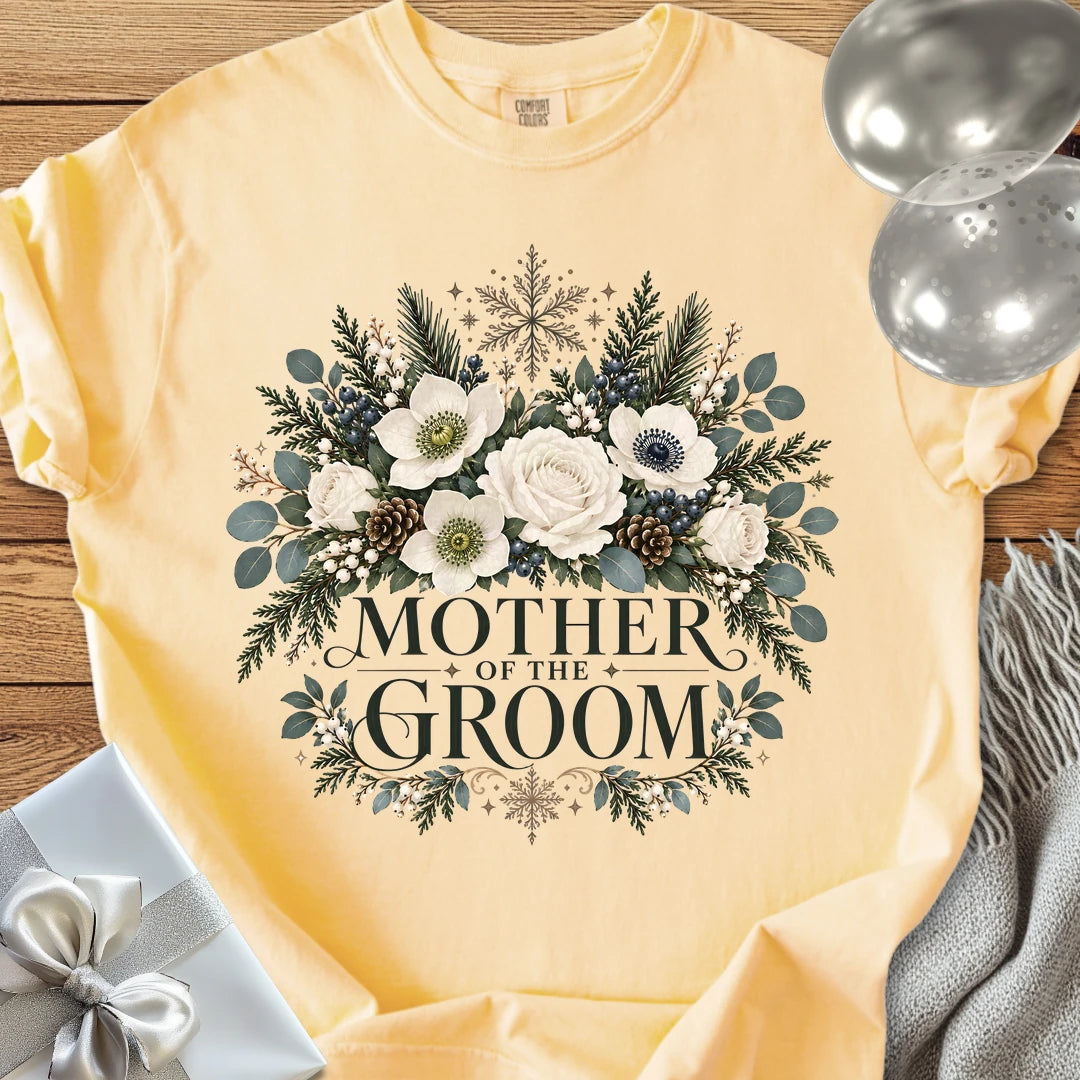 Mother of the Groom - Premium Winter Bouquet Wedding T-Shirt - Butter