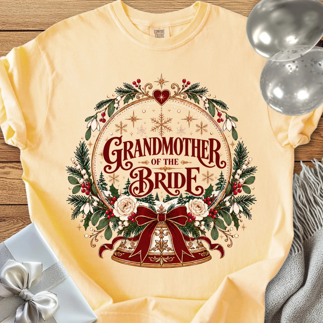 Grandmother of the Bride - Premium Snowglobe Wedding T-Shirt - Butter