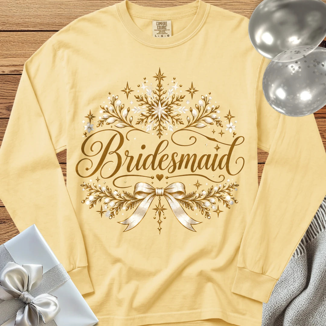 Bridesmaid - Premium Winter Sparkle Wedding Long Sleeve T-Shirt - Butter