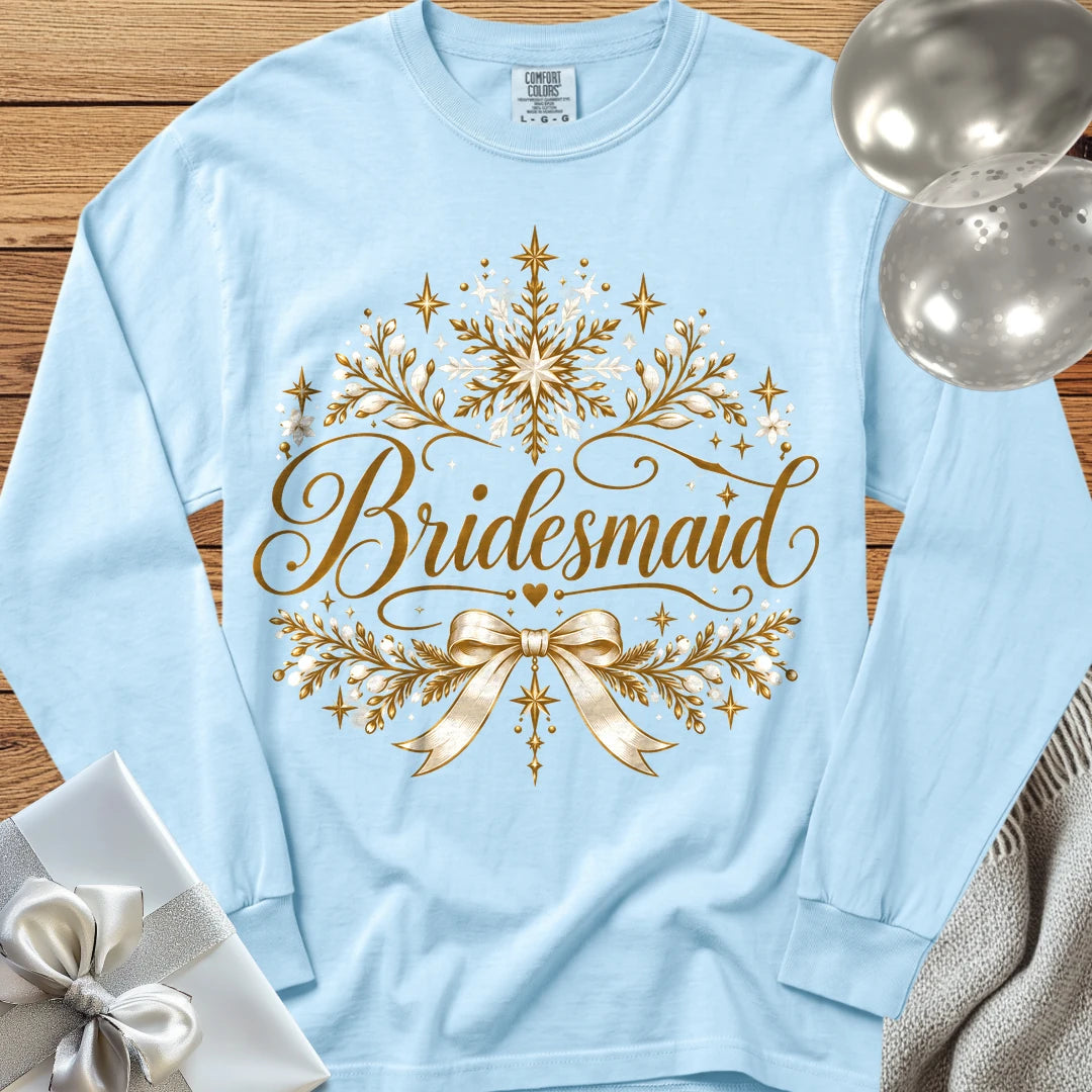 Bridesmaid - Premium Winter Sparkle Wedding Long Sleeve T-Shirt - Chambray
