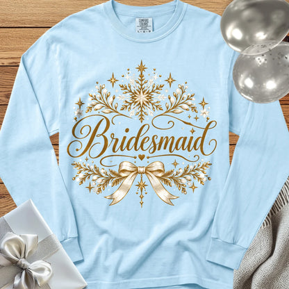 Bridesmaid - Premium Winter Sparkle Wedding Long Sleeve T-Shirt - Chambray