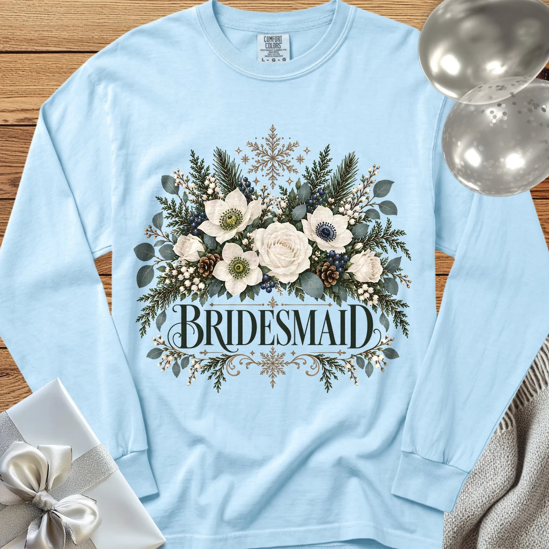 Bridesmaid - Premium Winter Bouquet Wedding Long Sleeve T-Shirt - Chambray