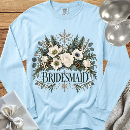 Bridesmaid - Premium Winter Bouquet Wedding Long Sleeve T-Shirt - Chambray