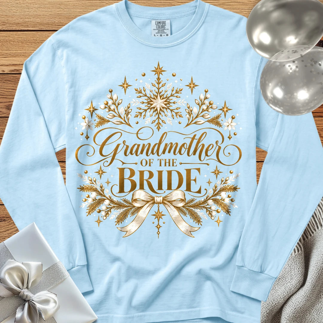 Grandmother of the Bride - Premium Winter Sparkle Wedding Long Sleeve T-Shirt - Chambray