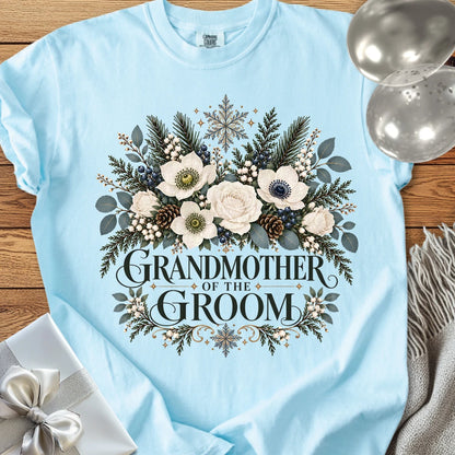 Grandmother of the Groom - Premium Winter Bouquet Wedding T-Shirt - Chambray