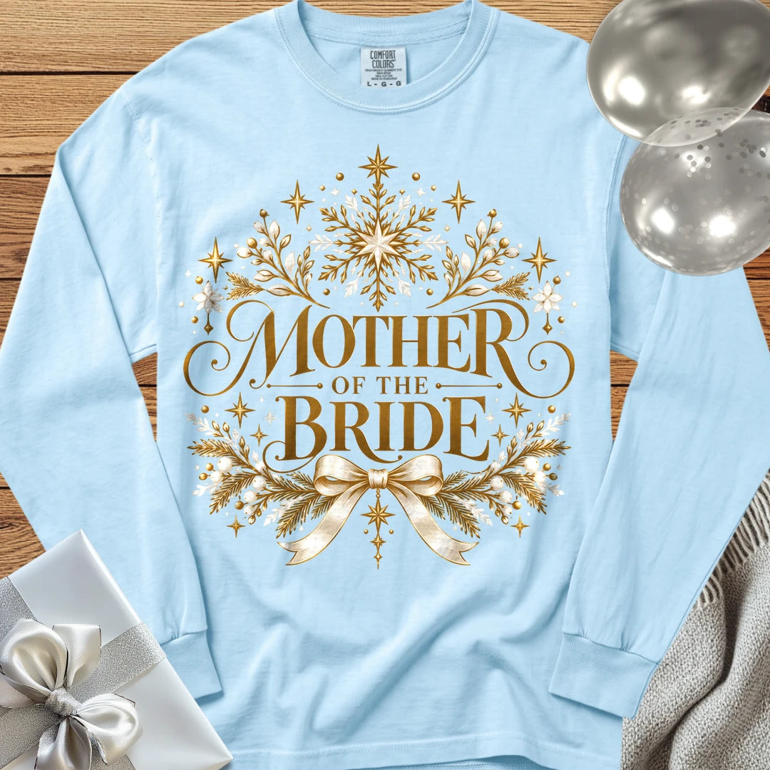 Mother of the Bride - Premium Winter Sparkle Wedding Long Sleeve T-Shirt - Chambray