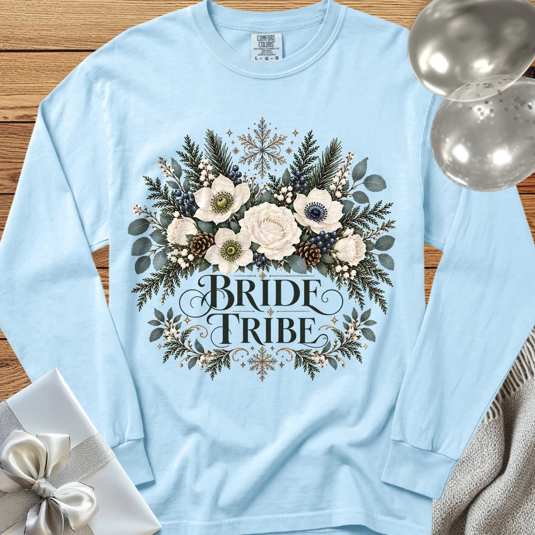 Bride Tribe - Premium Winter Bouquet Wedding Long Sleeve T-Shirt - Chambray