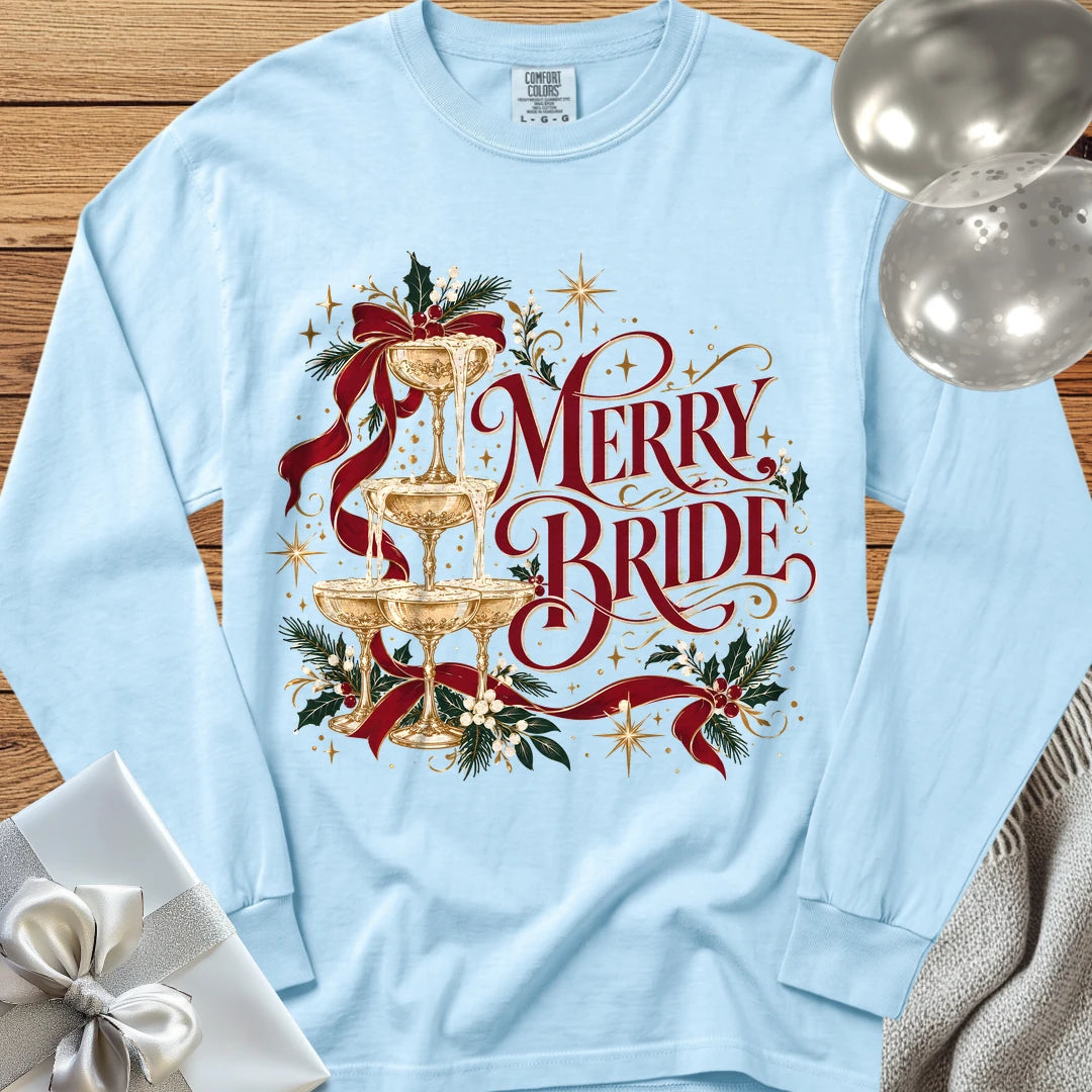 Merry Bride - Premium Christmas Wedding Long Sleeve T-Shirt - Chambray