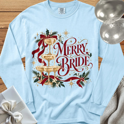 Merry Bride - Premium Christmas Wedding Long Sleeve T-Shirt - Chambray