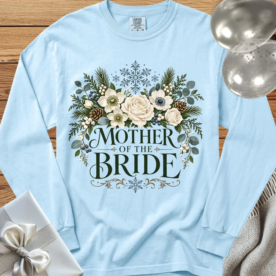 Mother of the Bride - Premium Winter Bouquet Wedding Long Sleeve T-Shirt - Chambray
