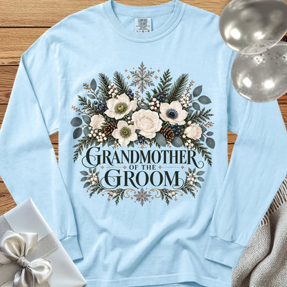 Grandmother of the Groom - Premium Winter Bouquet Wedding Long Sleeve T-Shirt - Chambray