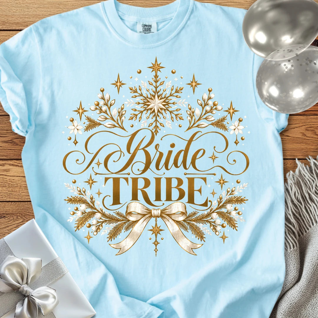 Bride Tribe - Premium Winter Sparkle Wedding T-Shirt - Chambray
