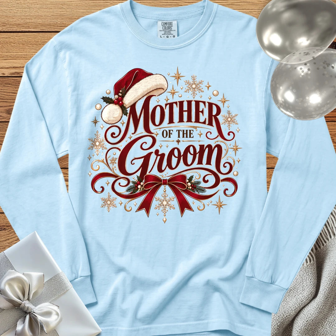 Mother of the Groom - Premium Christmas Long Sleeve Wedding T-Shirt - Chambray