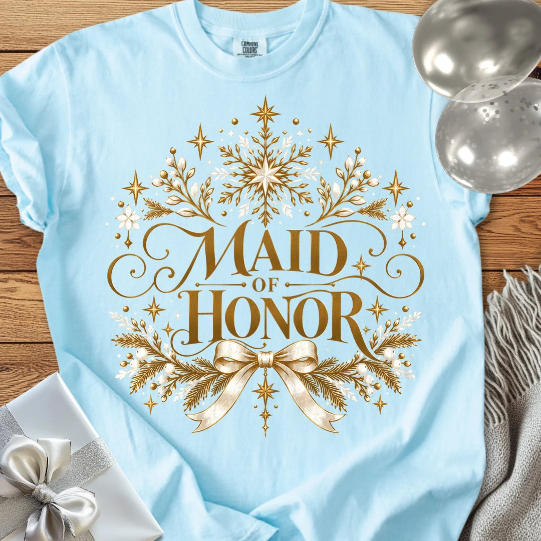 Maid of Honor - Premium Winter Sparkle Wedding T-Shirt - Chambray
