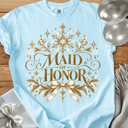 Maid of Honor - Premium Winter Sparkle Wedding T-Shirt - Chambray