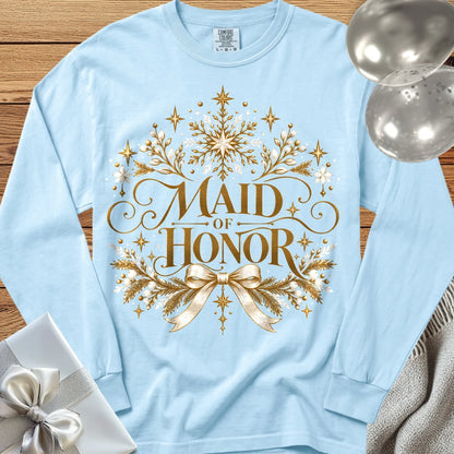 Maid of Honor - Premium Winter Sparkle Wedding Long Sleeve T-Shirt - Chambray