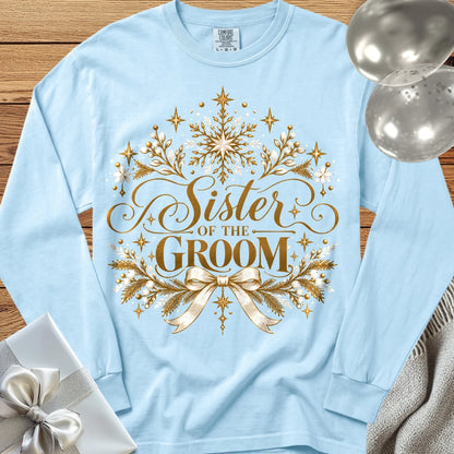 Sister of the Groom - Premium Winter Sparkle Wedding Long Sleeve T-Shirt - Chambray
