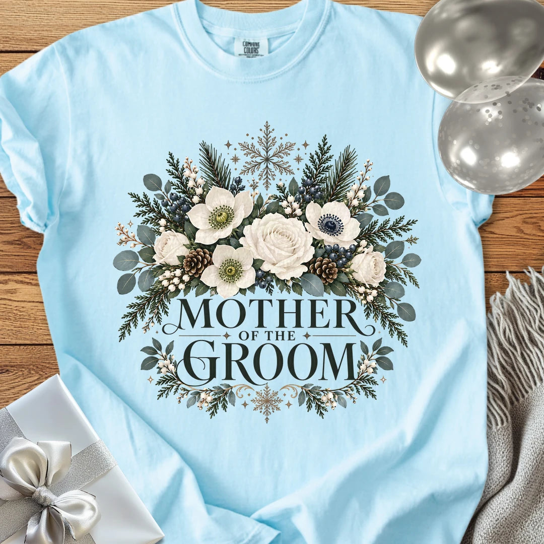 Mother of the Groom - Premium Winter Bouquet Wedding T-Shirt - Chambray
