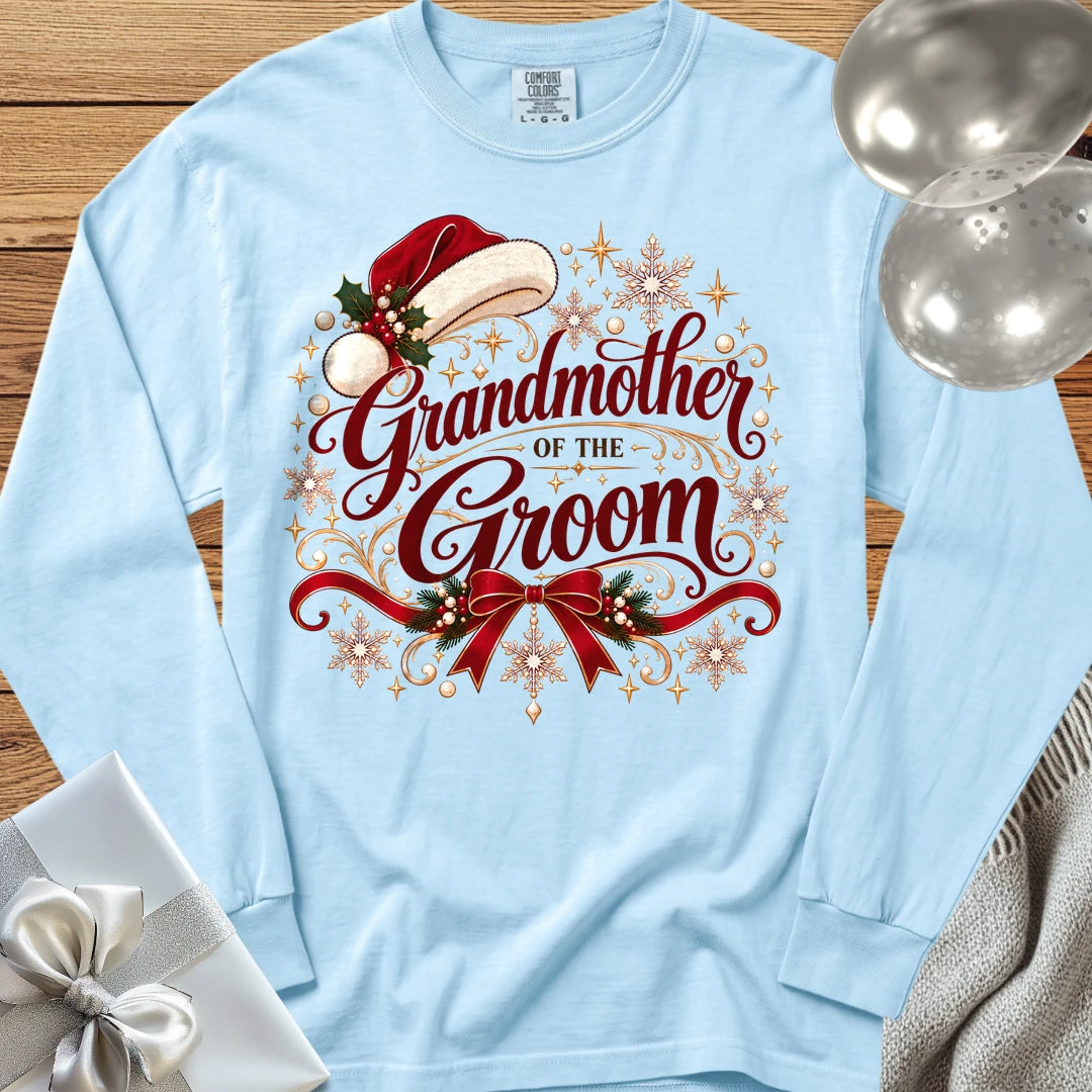 Grandmother of the Groom - Premium Christmas Long Sleeve Wedding T-Shirt - Chambray