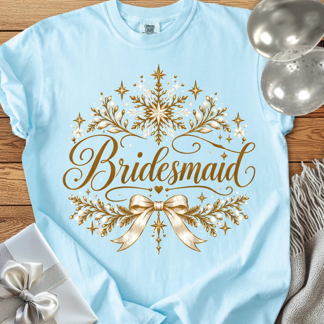 Bridesmaid - Premium Winter Sparkle Wedding T-Shirt - Chambray