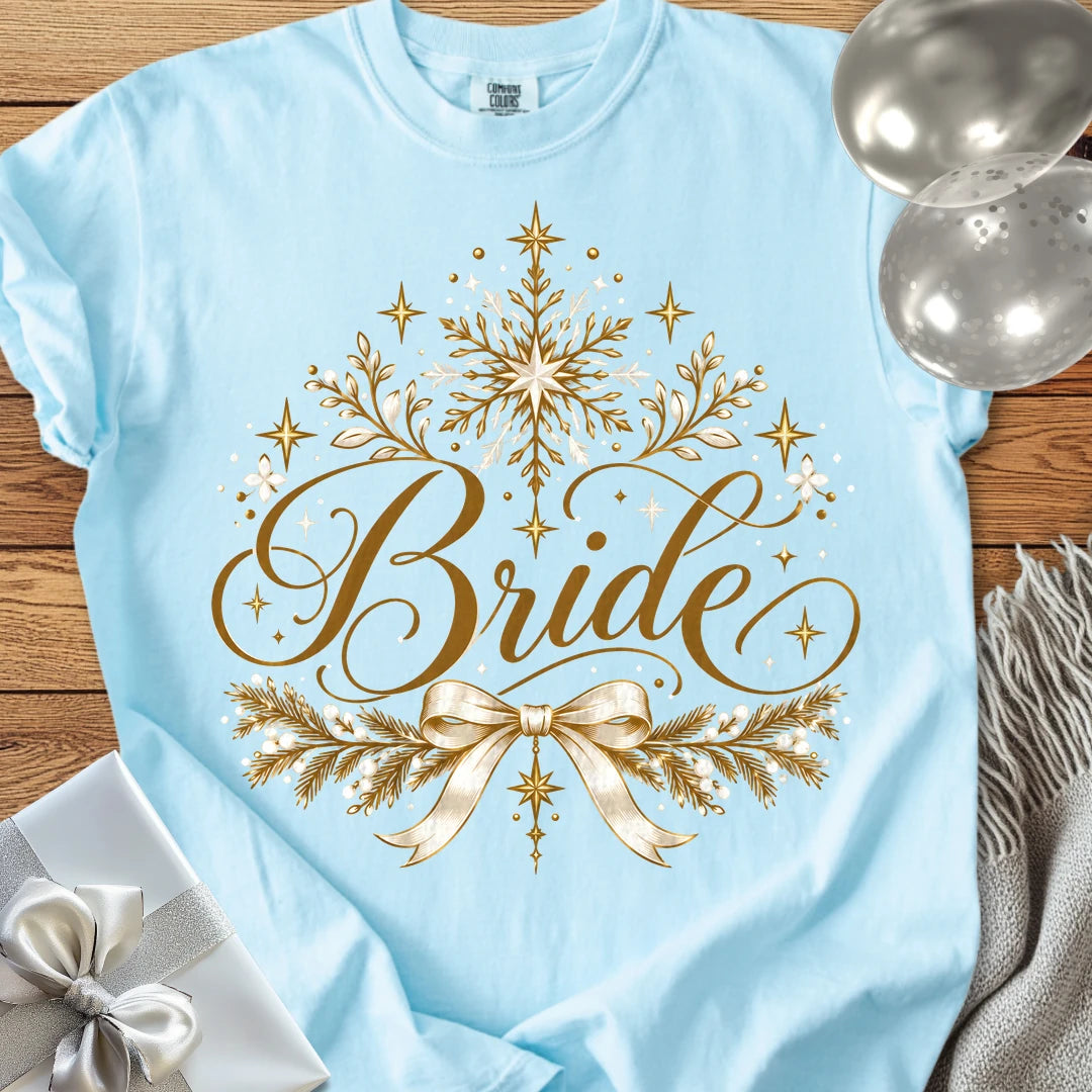 Bride - Premium Winter Sparkle Wedding T-Shirt - Chambray