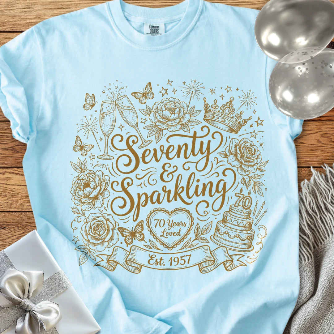 Seventy & Sparkling, Est. 1957 - Premium 70th Birthday T-Shirt - Chambray
