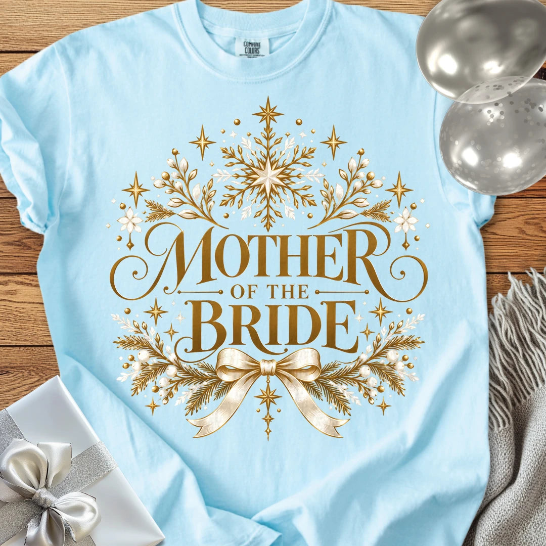 Mother of the Bride - Premium Winter Sparkle Wedding T-Shirt - Chambray