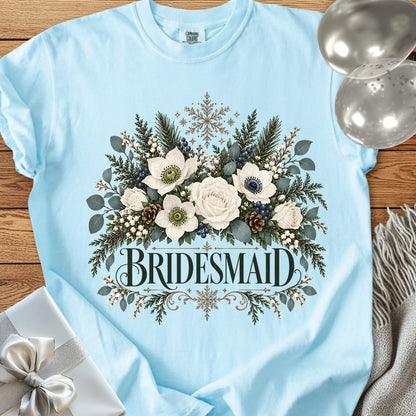 Bridesmaid - Premium Winter Bouquet Wedding T-Shirt - Chambray