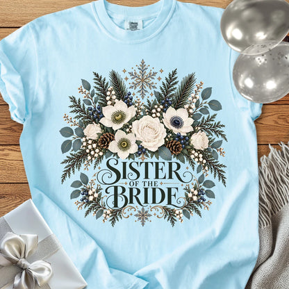 Sister of the Bride - Premium Winter Bouquet Wedding T-Shirt - Chambray