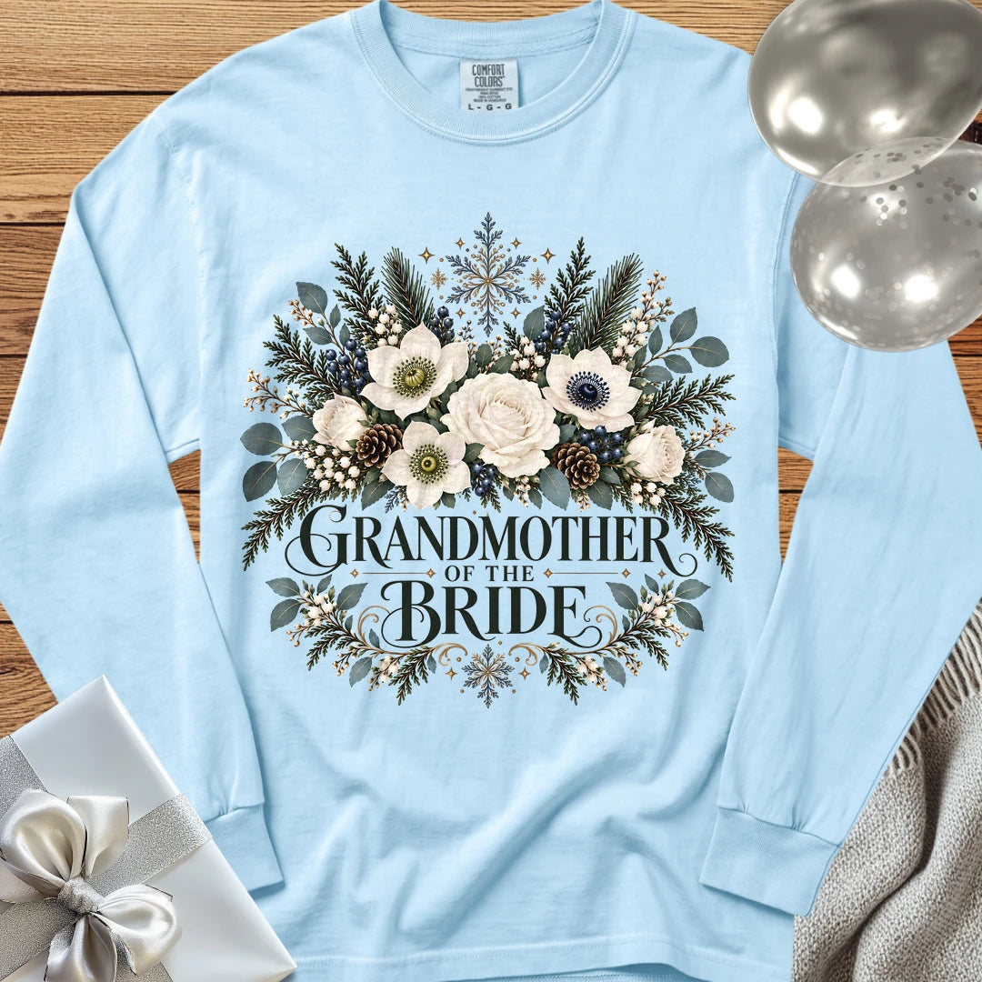 Grandmother of the Bride - Premium Winter Bouquet Wedding Long Sleeve T-Shirt - Chambray